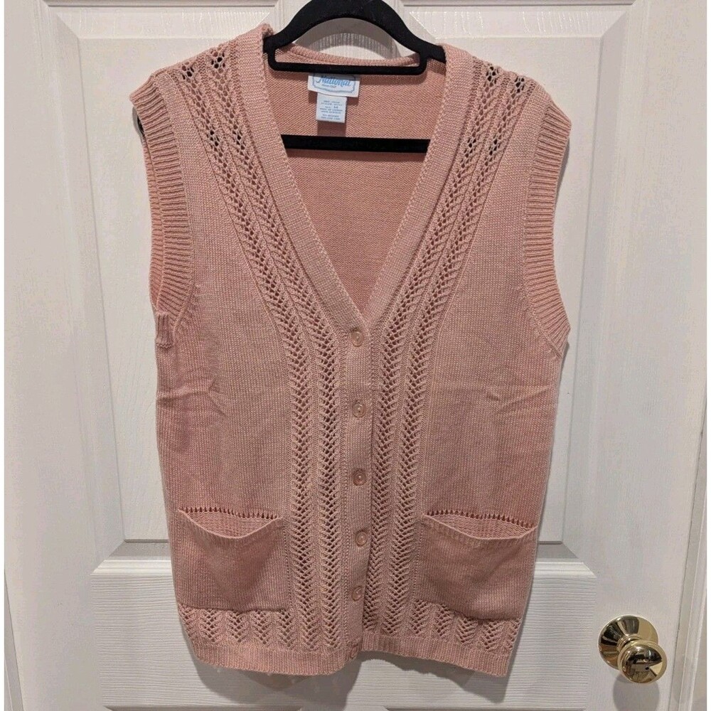 Vintage Pink Knit Sweater Vest Button Front Soft Girl Cottagecore Preppy Medium